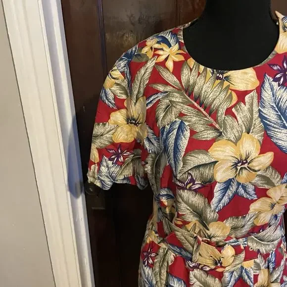 Vintage 90s Talbots Womens 8 Belted Linen Blend Short Sleeve Hawaiian Dress USA - Picture 12 of 15